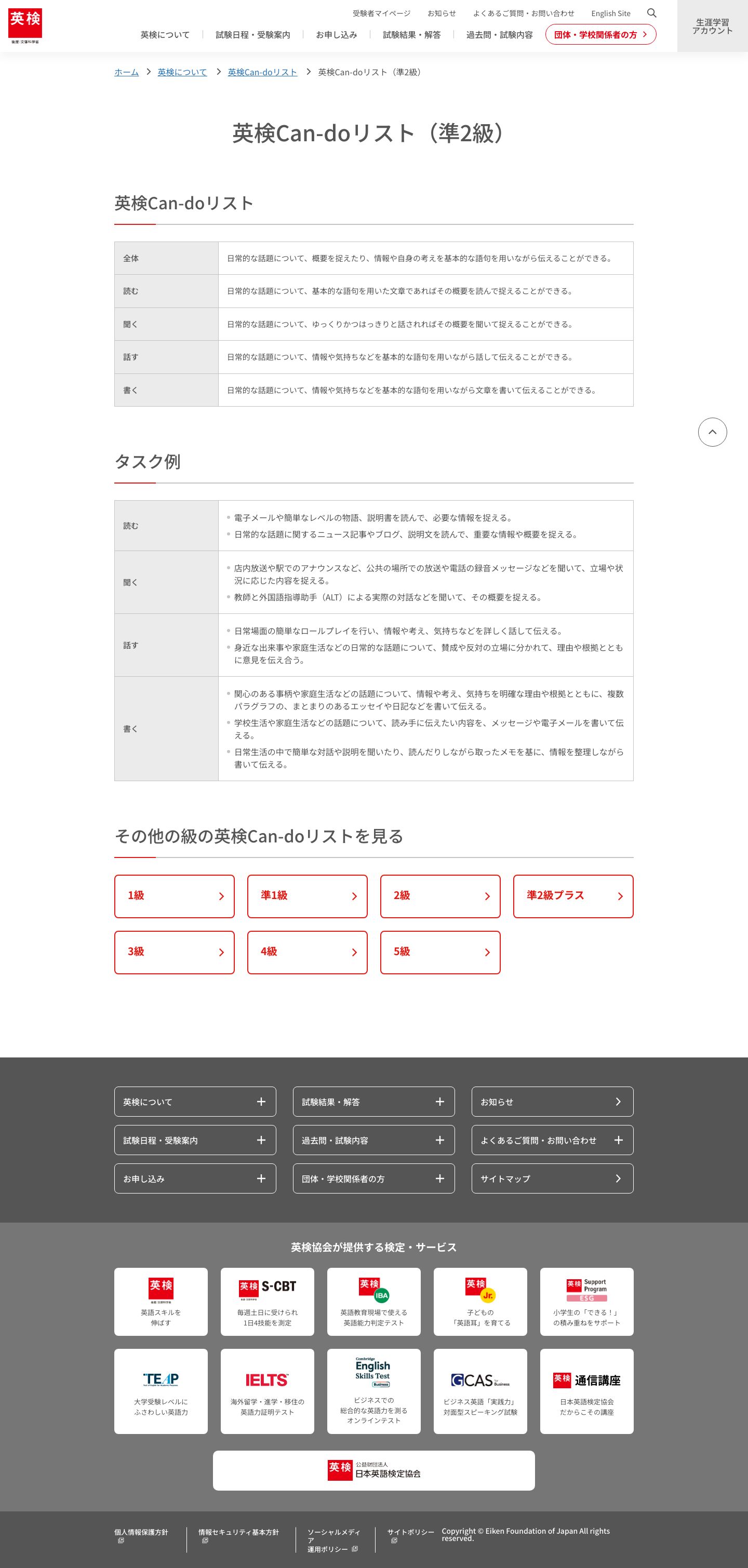 英検準2級のCan-doリスト