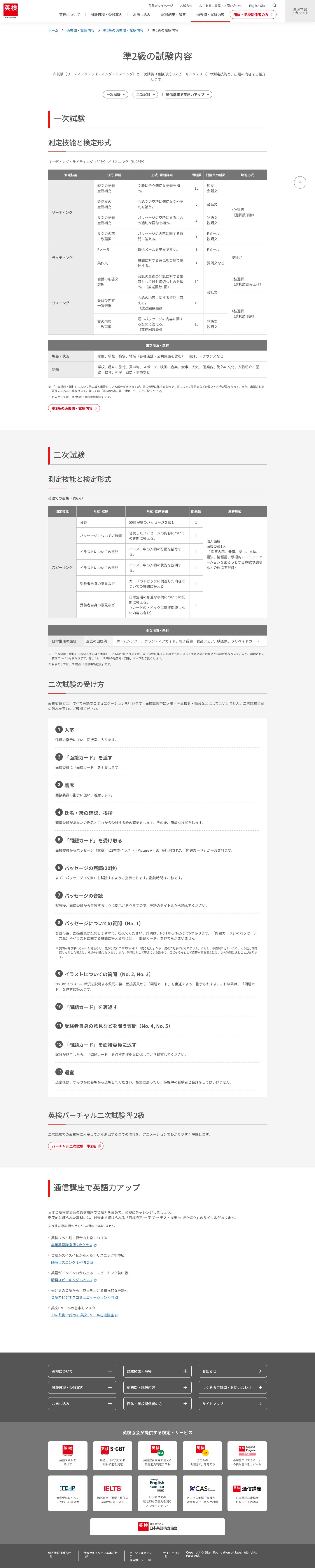 英検準2級の試験内容ページ